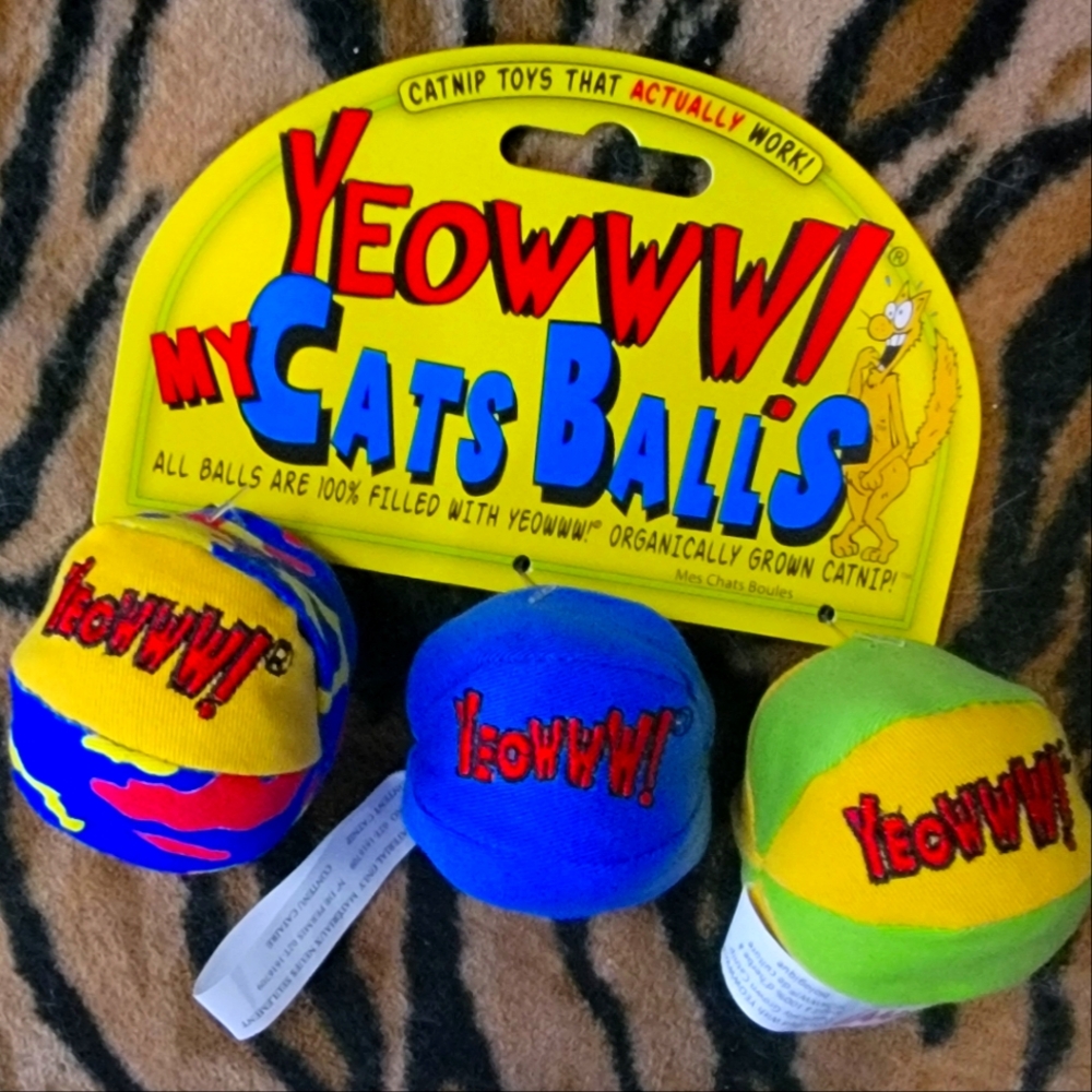 Yeowww! Cat Kitten Catnip Toy Balls - Blue, Green, Yellow 3pk Each